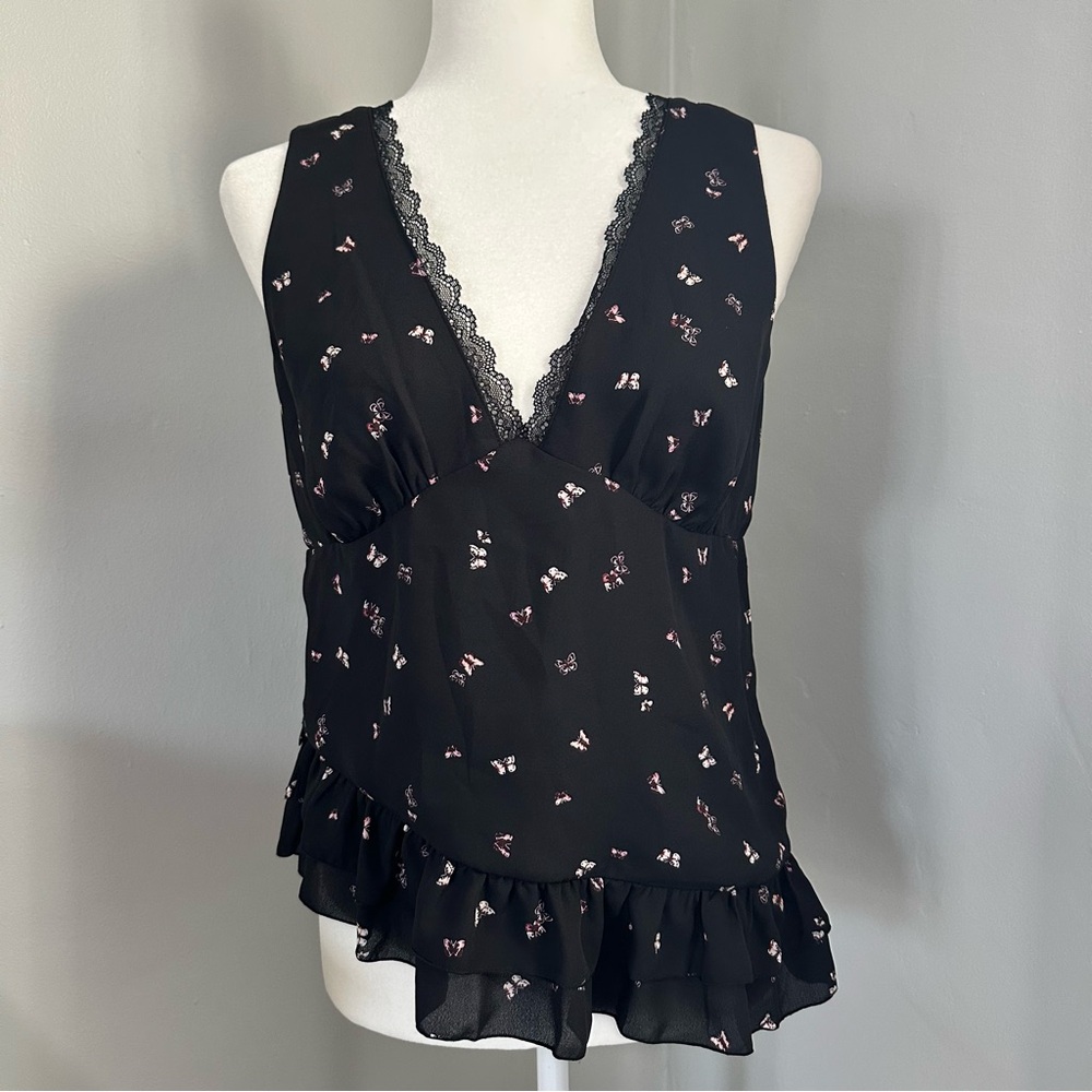 NWT! Wild Fable Tank Blouse, Y2K, Asymmetrical, Butterflies, Lace, Medium
